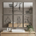 Set of Six Decorative Antiqued Glass Black Metal Framed Mirror Set  Warm Home View