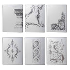 Set of Six Decorative Antiqued Glass Black Metal Framed Mirror Set  Warm Home View