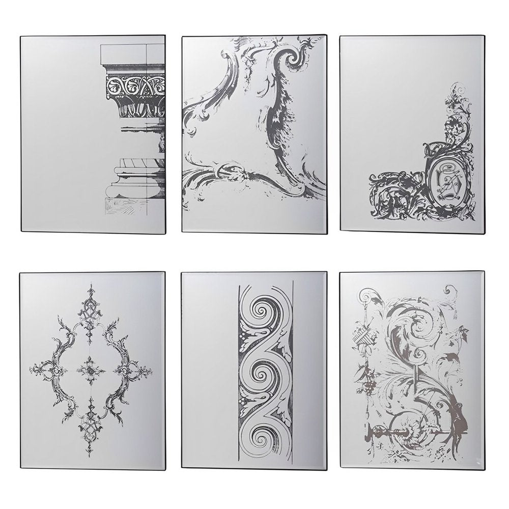 Set of Six Decorative Antiqued Glass Black Metal Framed Mirror Set  Warm Home View