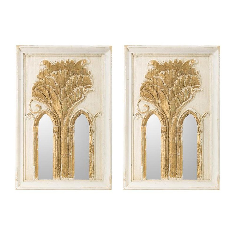 Set of Two 30" White and Gold Wood Framed Accent Mirrors  Warm Home View