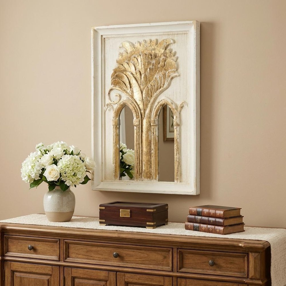 Set of Two 30" White and Gold Wood Framed Accent Mirrors  Warm Home View