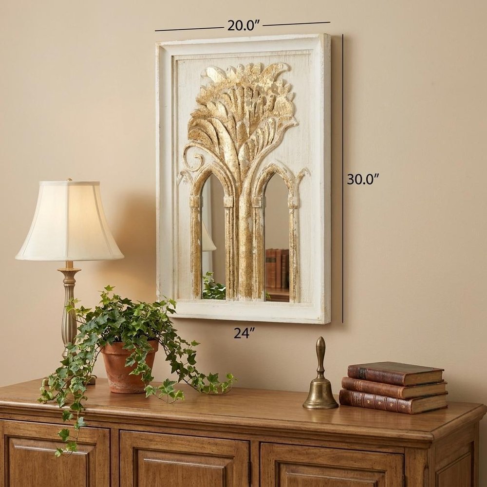 Set of Two 30" White and Gold Wood Framed Accent Mirrors  Warm Home View