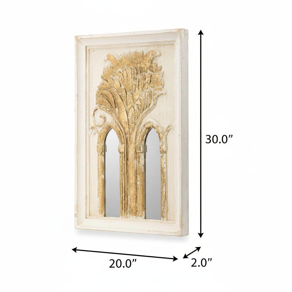 Set of Two 30" White and Gold Wood Framed Accent Mirrors  Warm Home View
