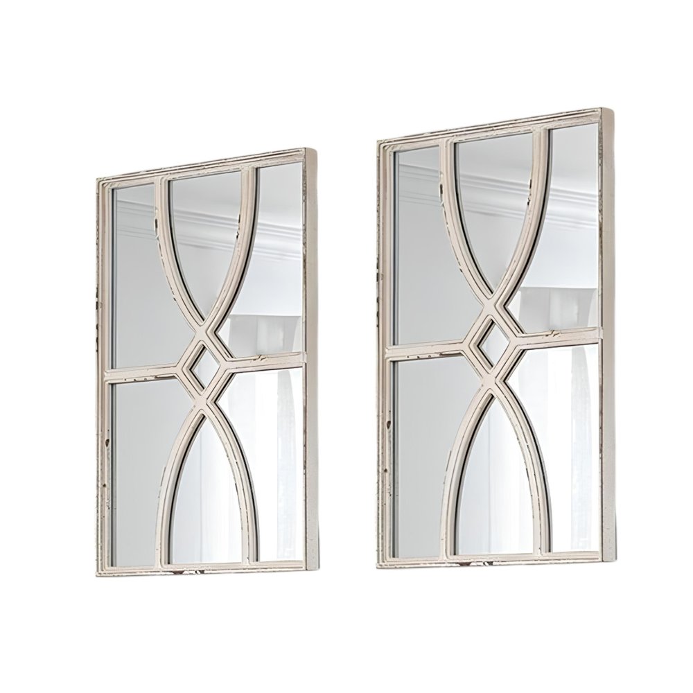 Set of Two White Wood Framed Accent Mirror  Warm Home View