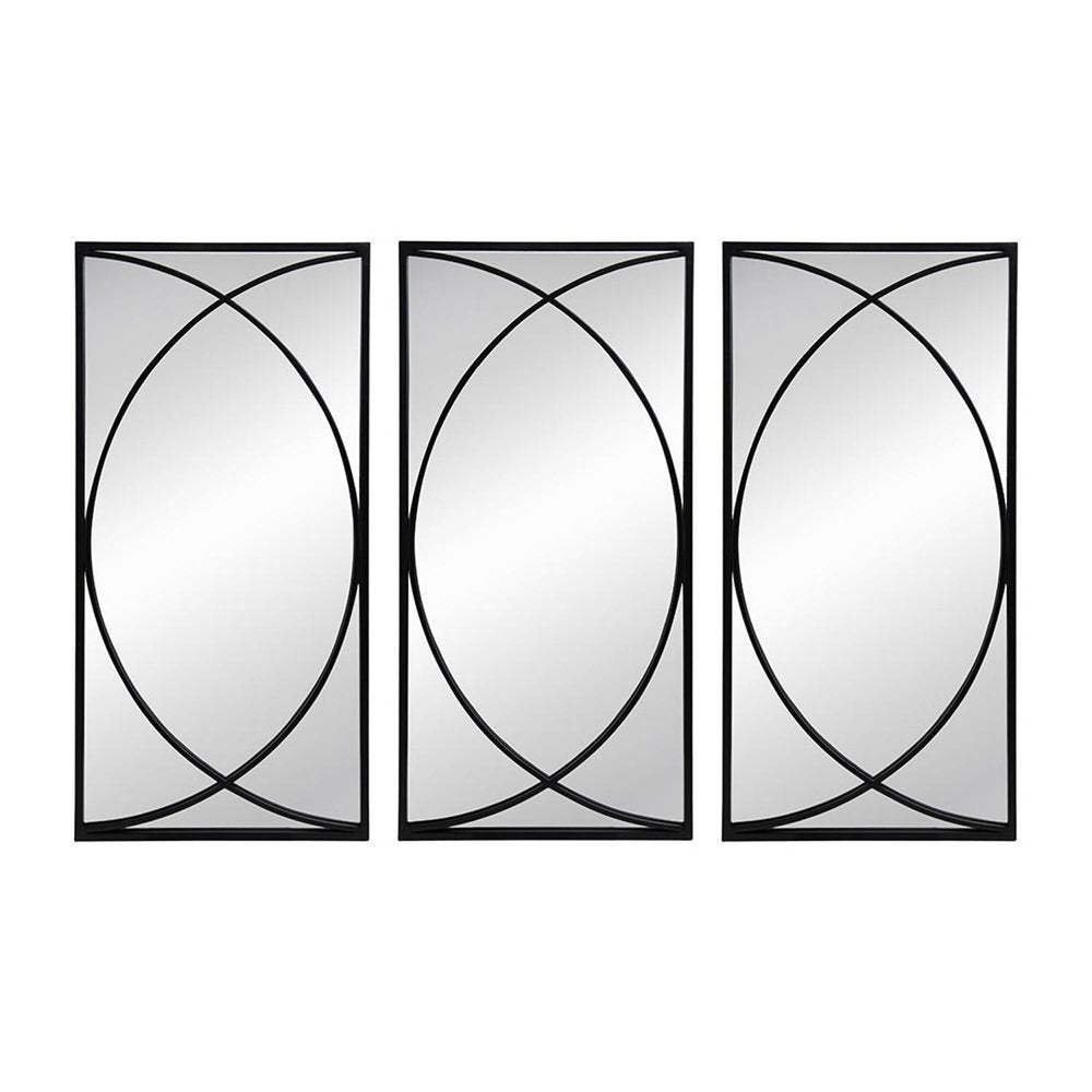 Set of Three Black Iron Framed Accent Mirror  Warm Home View