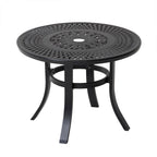 24" Black Rounded Metal Outdoor Bistro Table with Umbrella Hole  Warm Home View