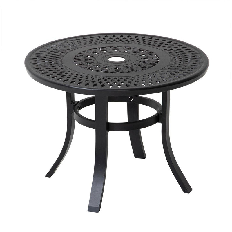 24" Black Rounded Metal Outdoor Bistro Table with Umbrella Hole  Warm Home View