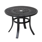 24" Black Rounded Metal Outdoor Bistro Table with Umbrella Hole  Warm Home View