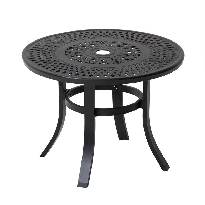 24" Black Rounded Metal Outdoor Bistro Table with Umbrella Hole  Warm Home View