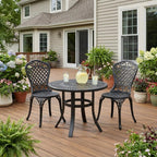 24" Black Rounded Metal Outdoor Bistro Table with Umbrella Hole  Warm Home View