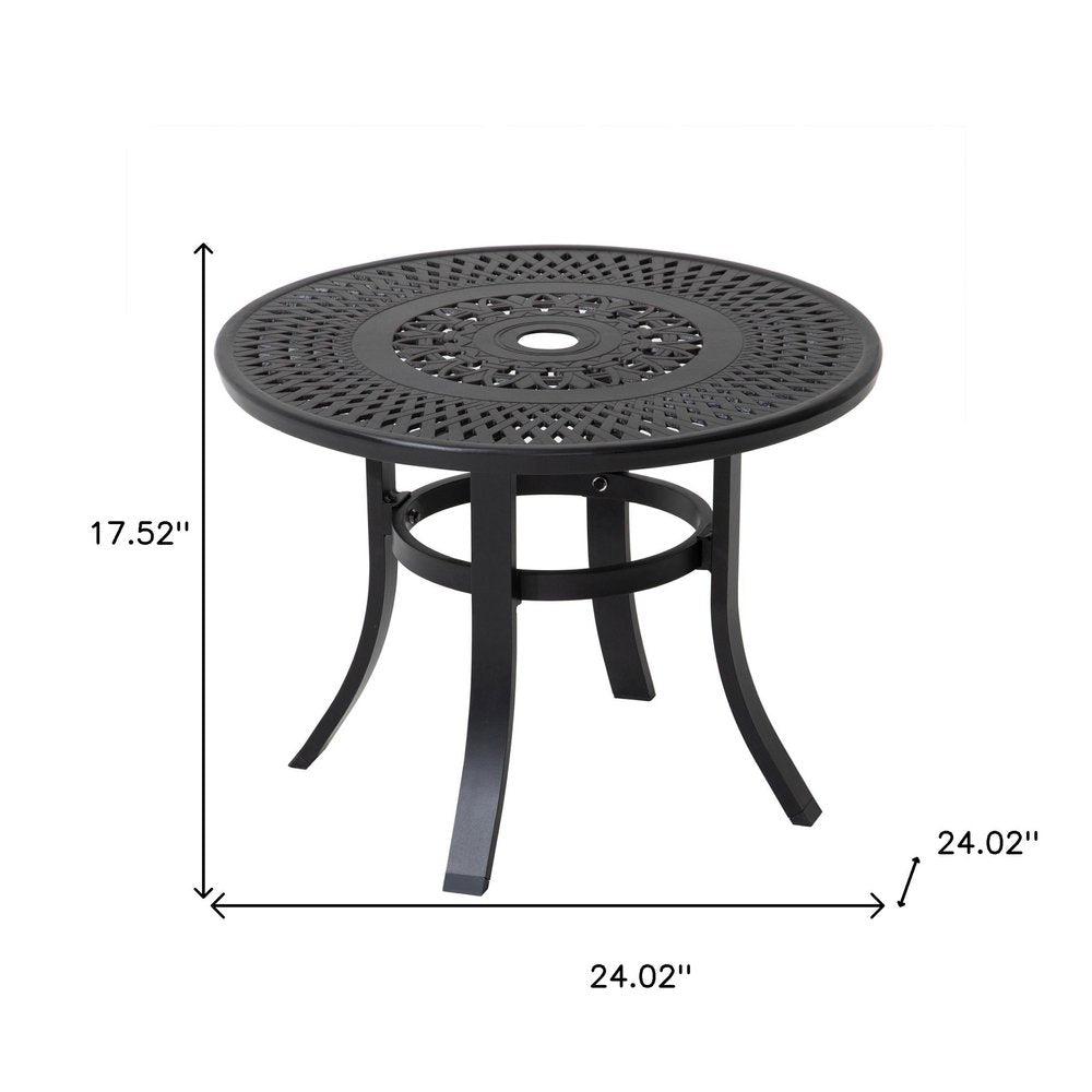 24" Black Rounded Metal Outdoor Bistro Table with Umbrella Hole  Warm Home View