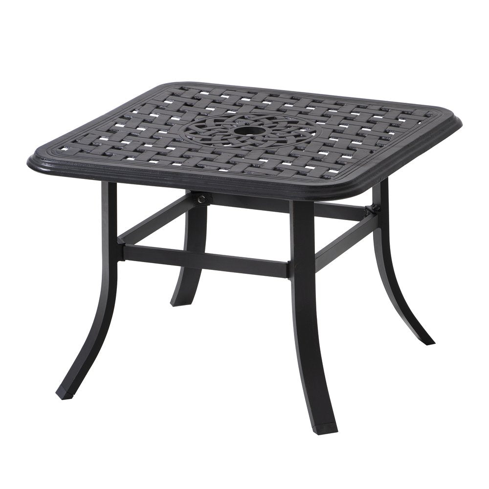24" Black Square Metal Outdoor Bistro Table with Umbrella Hole  Warm Home View