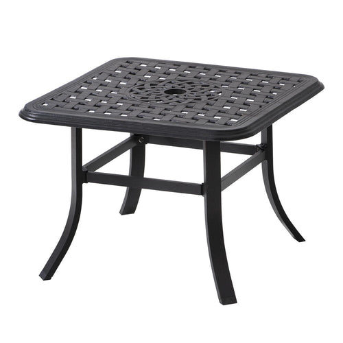 24" Black Square Metal Outdoor Bistro Table with Umbrella Hole  Warm Home View