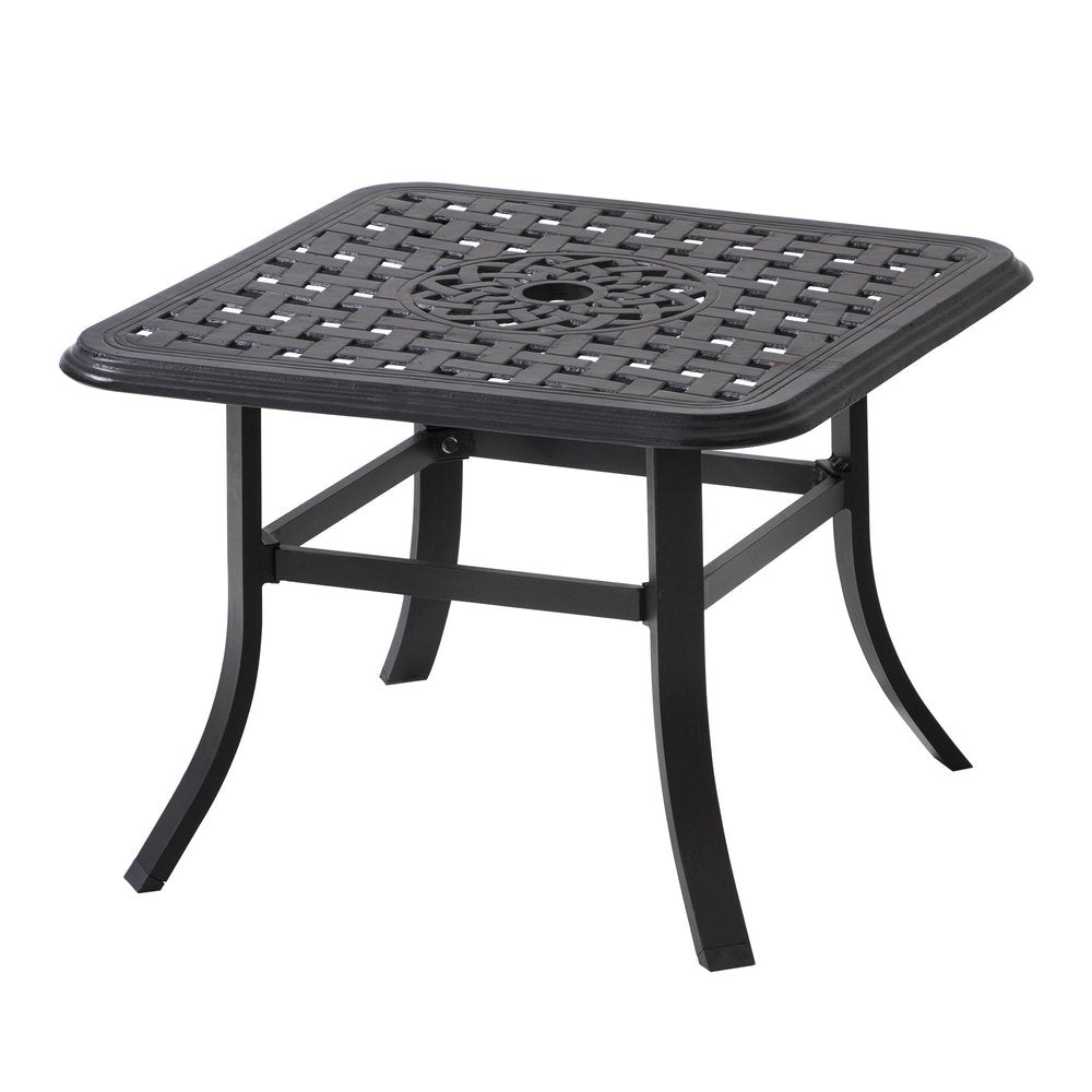 24" Black Square Metal Outdoor Bistro Table with Umbrella Hole  Warm Home View