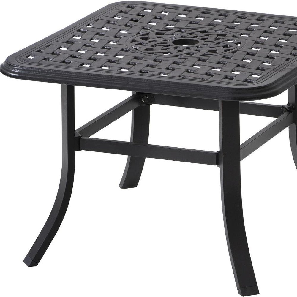 24" Black Square Metal Outdoor Bistro Table with Umbrella Hole  Warm Home View