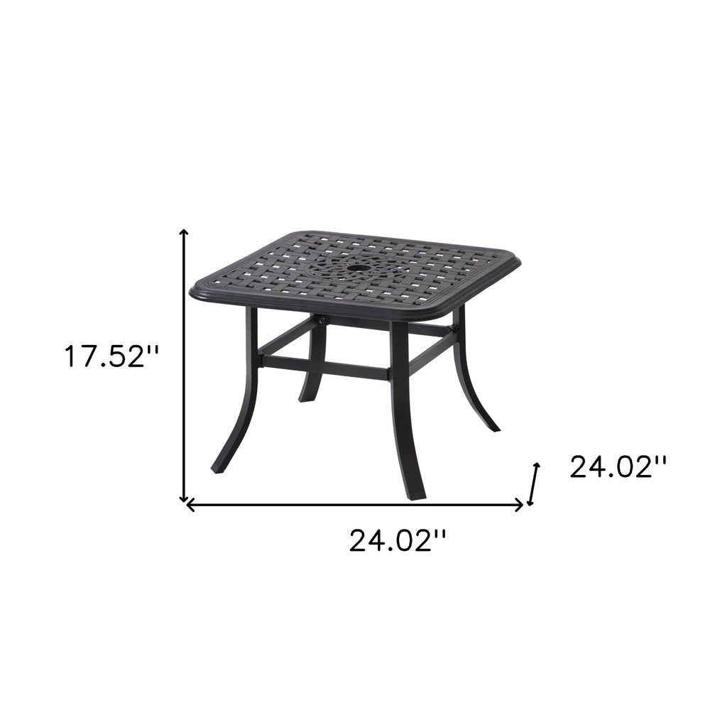24" Black Square Metal Outdoor Bistro Table with Umbrella Hole  Warm Home View