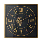 35" Black And Gold Glass And Metal Exposed Gear Square Wall Clock  Warm Home View