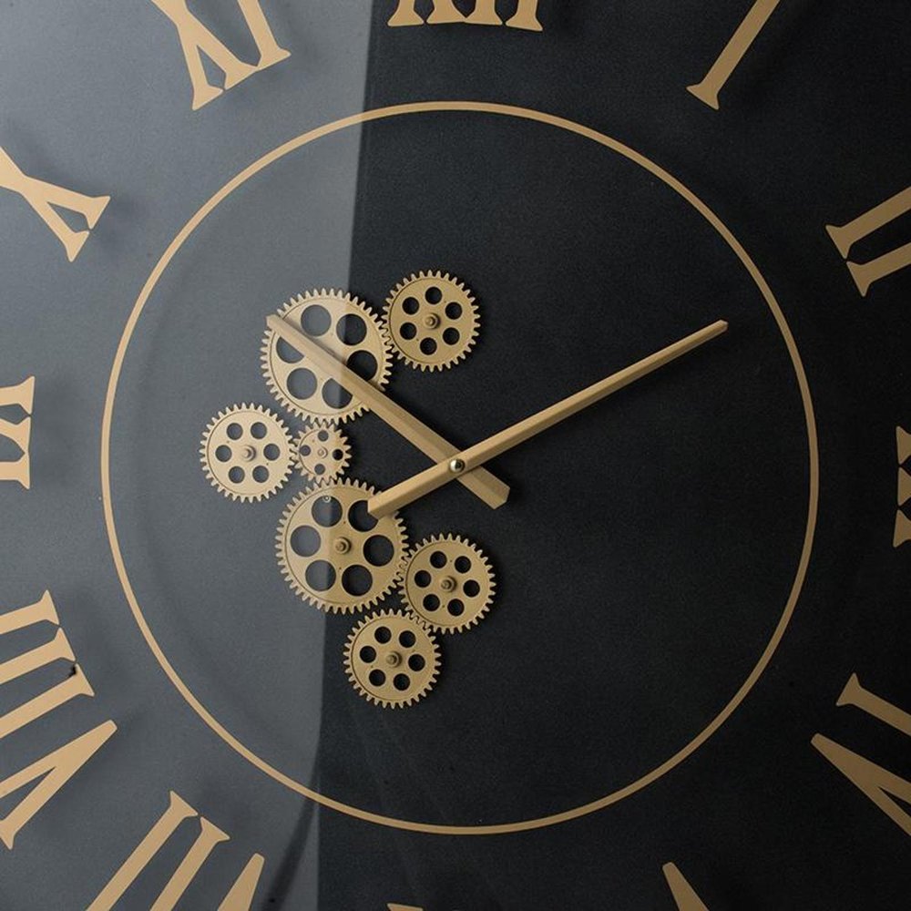 35" Black And Gold Glass And Metal Exposed Gear Square Wall Clock  Warm Home View