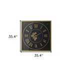 35" Black And Gold Glass And Metal Exposed Gear Square Wall Clock  Warm Home View