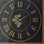 35" Black And Gold Glass And Metal Exposed Gear Square Wall Clock  Warm Home View