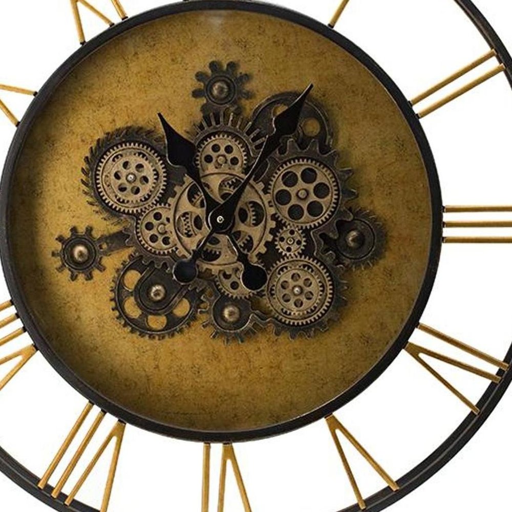 28" Circle Copper Metal and Glass Analog Exposed Gear Wall Clock  Warm Home View