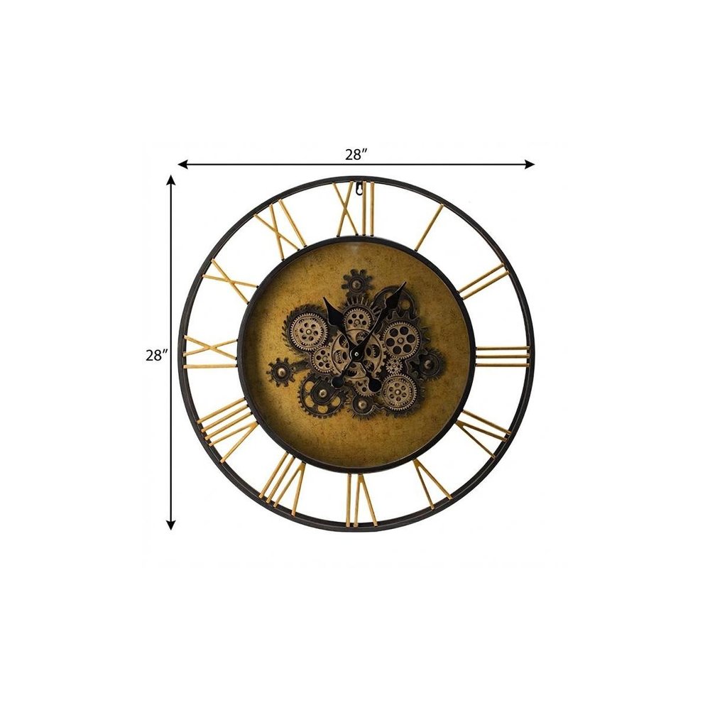 28" Circle Copper Metal and Glass Analog Exposed Gear Wall Clock  Warm Home View