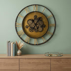 28" Circle Copper Metal and Glass Analog Exposed Gear Wall Clock  Warm Home View