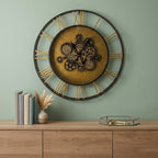 28" Circle Copper Metal and Glass Analog Exposed Gear Wall Clock  Warm Home View