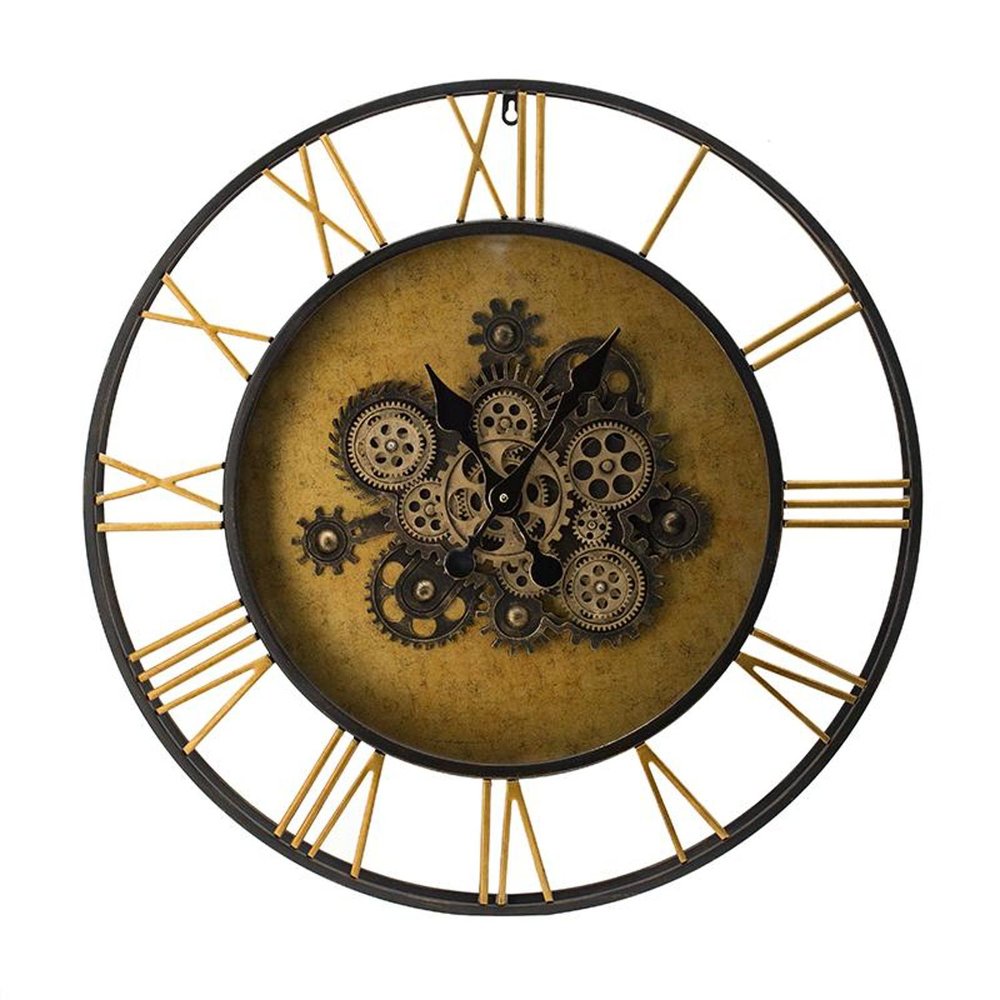 28" Circle Copper Metal and Glass Analog Exposed Gear Wall Clock  Warm Home View