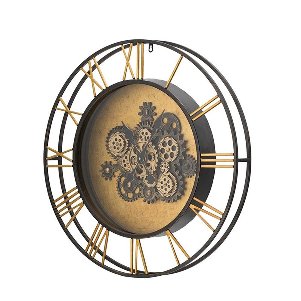28" Circle Copper Metal and Glass Analog Exposed Gear Wall Clock  Warm Home View