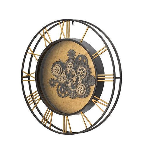 28" Circle Copper Metal and Glass Analog Exposed Gear Wall Clock  Warm Home View