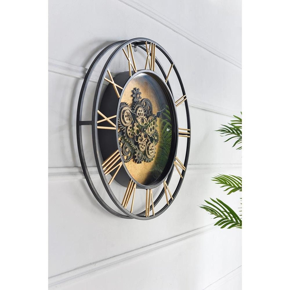 28" Circle Copper Metal and Glass Analog Exposed Gear Wall Clock  Warm Home View