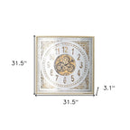 32" Square Gold and Silver Wood and Mirror Analog Exposed Gear Wall Clock  Warm Home View