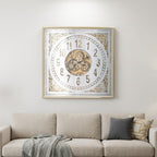 32" Square Gold and Silver Wood and Mirror Analog Exposed Gear Wall Clock  Warm Home View