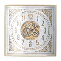 32" Square Gold and Silver Wood and Mirror Analog Exposed Gear Wall Clock  Warm Home View