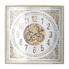 32" Square Gold and Silver Wood and Mirror Analog Exposed Gear Wall Clock  Warm Home View