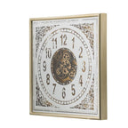 32" Square Gold and Silver Wood and Mirror Analog Exposed Gear Wall Clock  Warm Home View