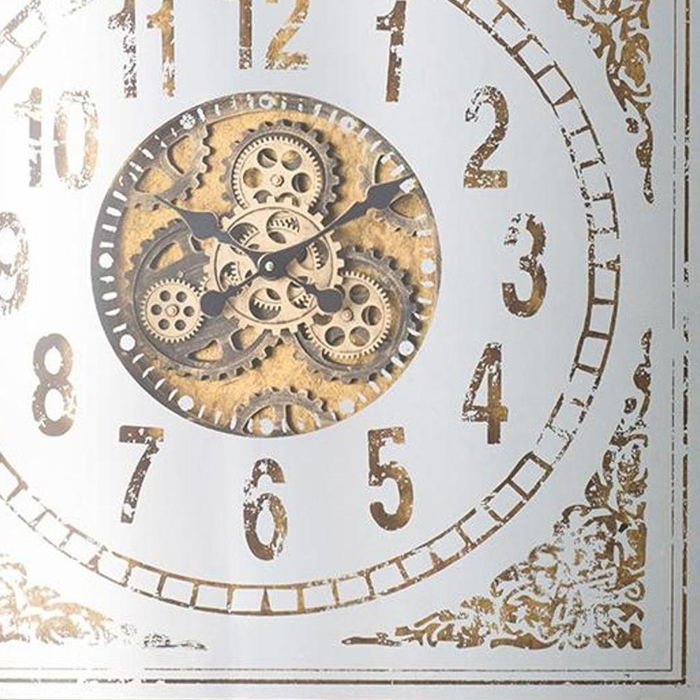 32" Square Gold and Silver Wood and Mirror Analog Exposed Gear Wall Clock  Warm Home View