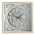 24" Square Gold and Silver Wood and Mirror Exposed Gear Wall Clock  Warm Home View