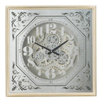 24" Square Gold and Silver Wood and Mirror Exposed Gear Wall Clock  Warm Home View