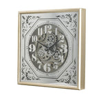 24" Square Gold and Silver Wood and Mirror Exposed Gear Wall Clock  Warm Home View