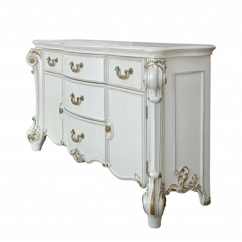 71" Pearl Solid and Manufactured Wood Five Drawer Triple Dresser  Warm Home View