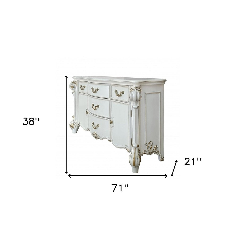 71" Pearl Solid and Manufactured Wood Five Drawer Triple Dresser  Warm Home View