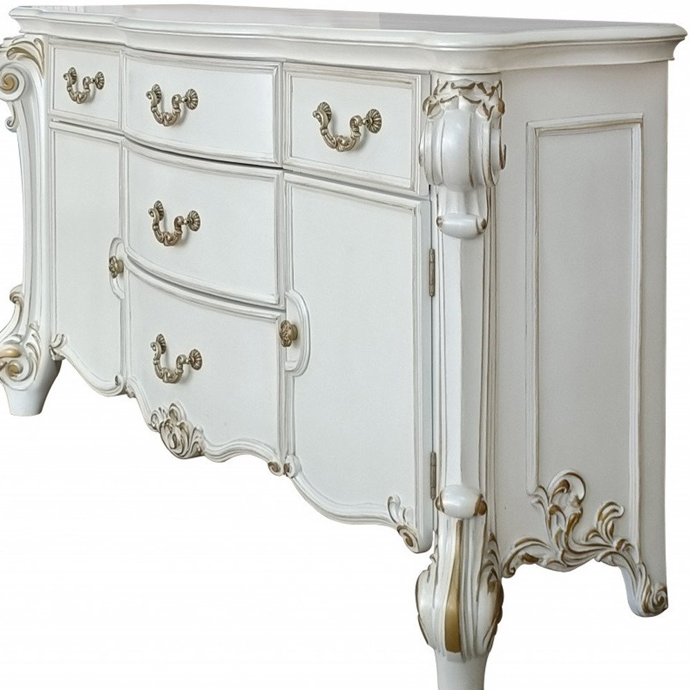 71" Pearl Solid and Manufactured Wood Five Drawer Triple Dresser  Warm Home View