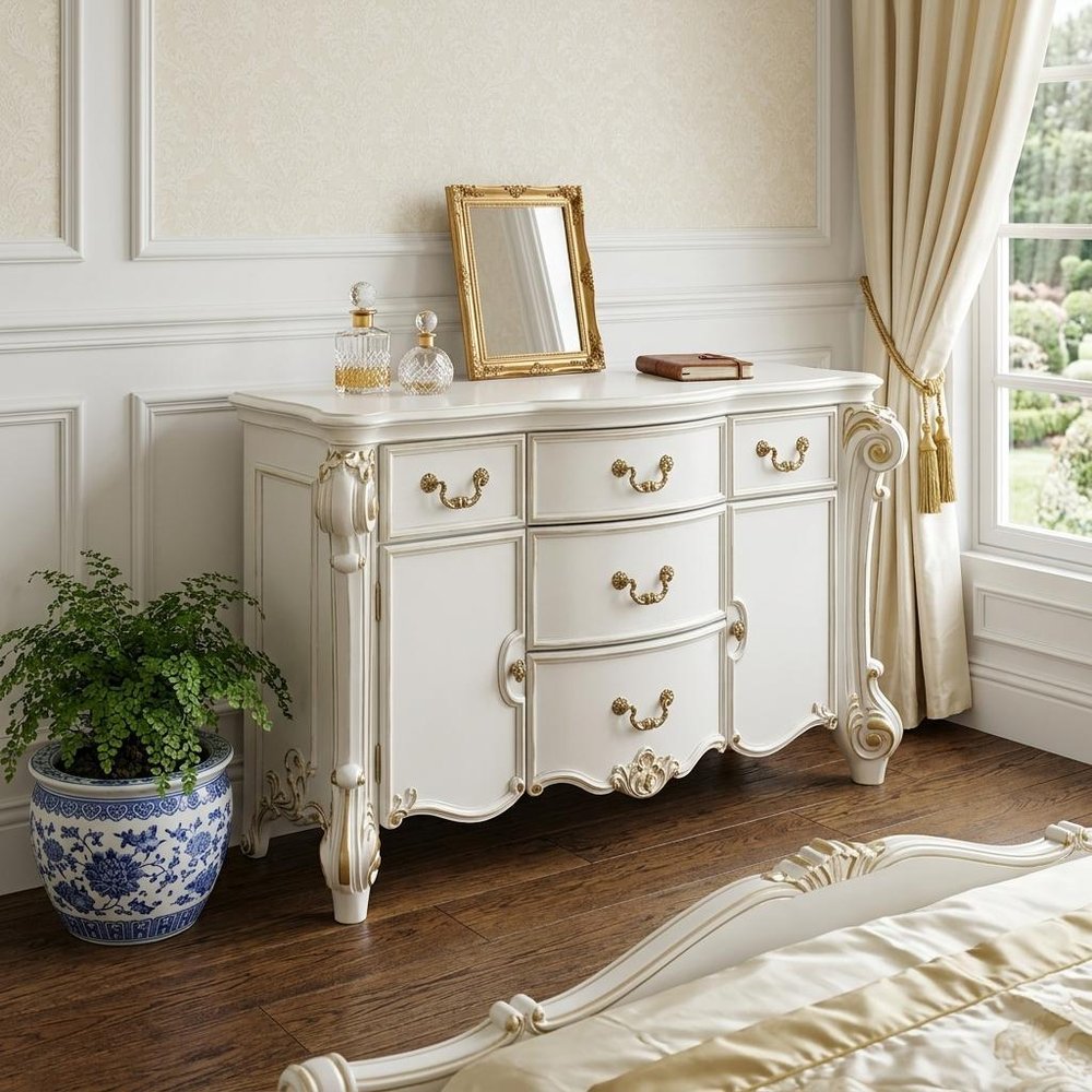 71" Pearl Solid and Manufactured Wood Five Drawer Triple Dresser  Warm Home View