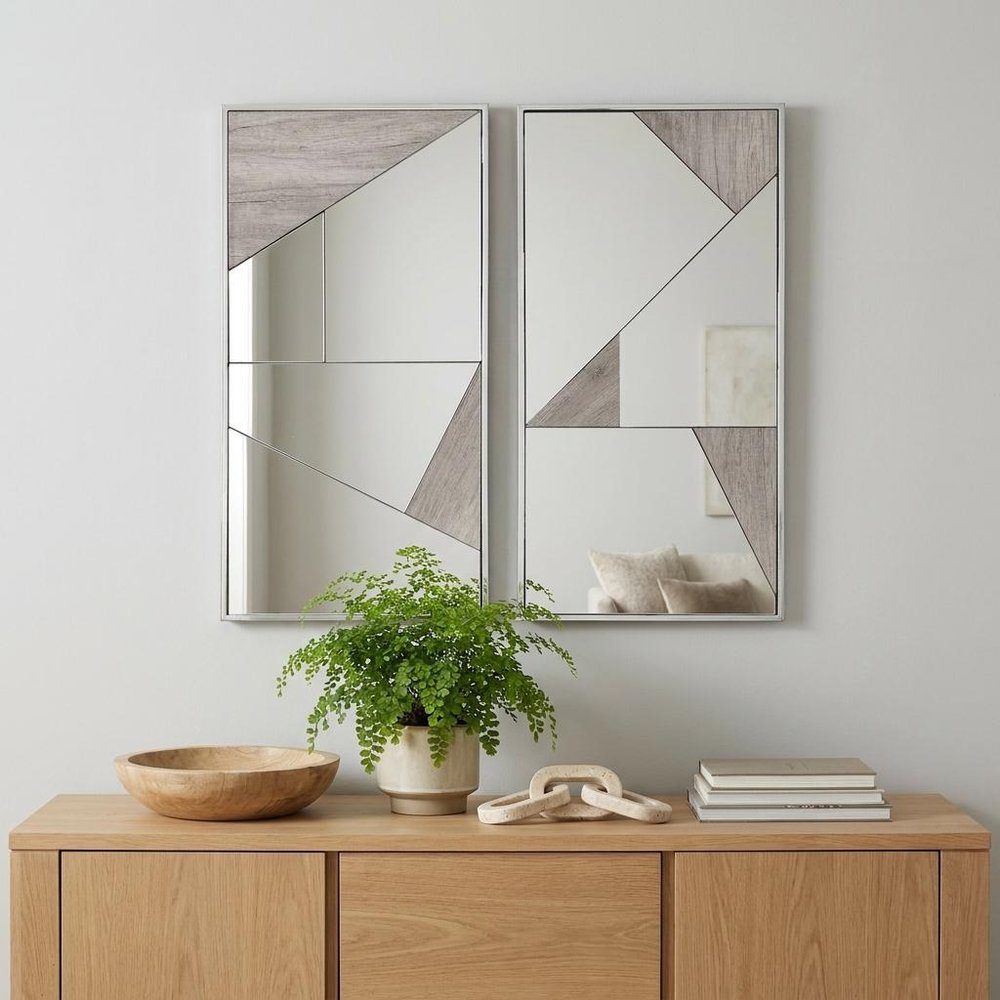 Set of Two Natural Metal Framed Accent Mirror  Warm Home View