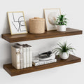 Vivelove Natural Wood Floating Shelves 24 inches Long - Deep Wall Shelves for Bedroom - Floating Shelves for Wall - Rustic Wooden Home Decor Plant DisplayMounted Invisible BracketSet of 2  Warm Home View