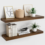 Vivelove Natural Wood Floating Shelves 24 inches Long - Deep Wall Shelves for Bedroom - Floating Shelves for Wall - Rustic Wooden Home Decor Plant DisplayMounted Invisible BracketSet of 2  Warm Home View