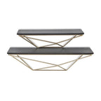 Set Of Two Black And Gold Wood And Metal Modern Wall Mounted Accent Shelves  Warm Home View