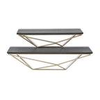 Set Of Two Black And Gold Wood And Metal Modern Wall Mounted Accent Shelves  Warm Home View